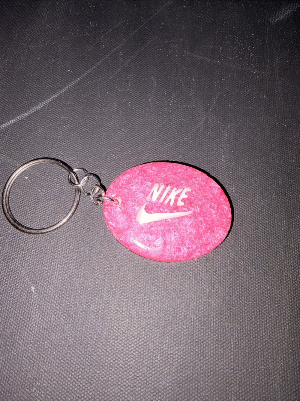 Nike Hot Pink Oval Key Ring with White Swoosh